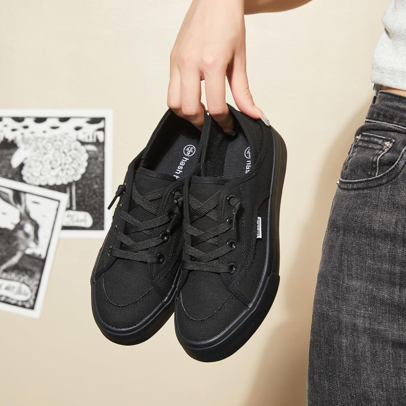 hash bubbie Women's Slip on Shoes Canvas Shoes Non Slip Fashion Canvas Sneakers for Women Low Top Loafers(Full Black.US9) - Image 3