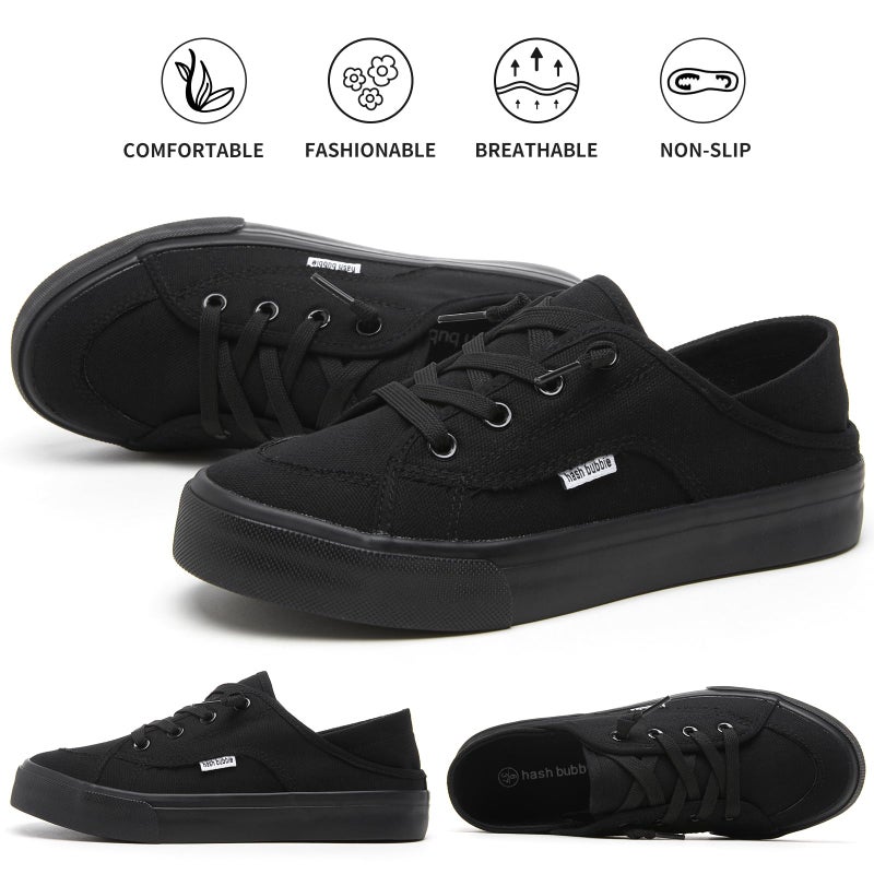 hash bubbie Women's Slip on Shoes Canvas Shoes Non Slip Fashion Canvas Sneakers for Women Low Top Loafers(Full Black.US9) - Image 4