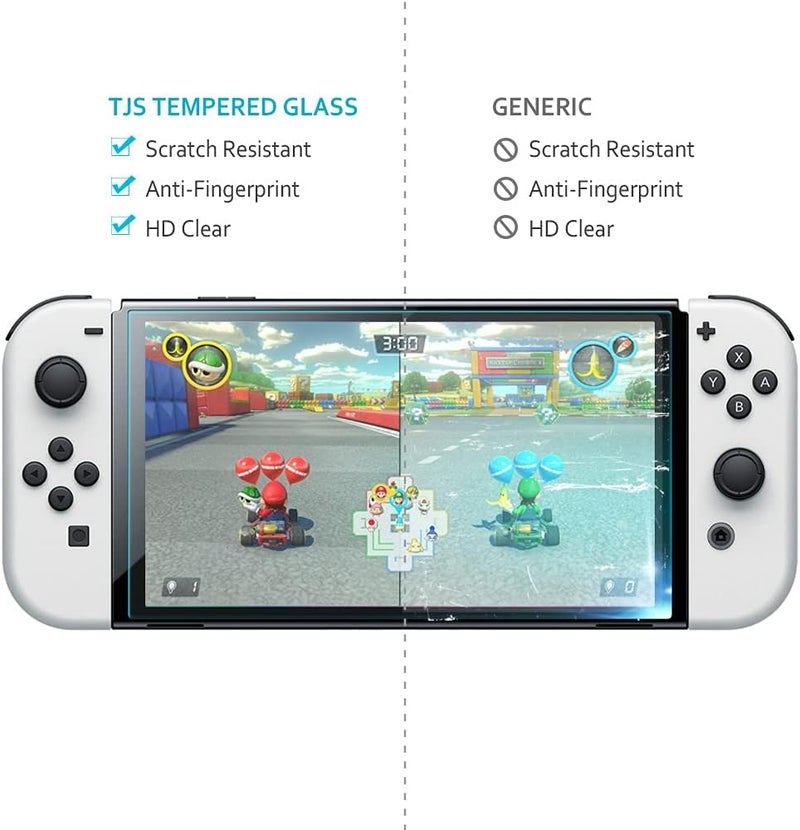TJ's 2 Pack Screen Protector Tempered Glass for Nintendo Switch OLED Model 2021 7.0", [Works While Docking] - 0.3mm Thickness/Bubble Free/Ultra Clear/9H Hardness/Anti-Scratch/Anti-Fingerprint (Clear) - Image 3