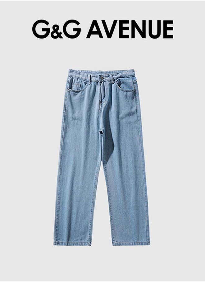 G&G AVENUE - Straight Leg Jeans Spring And Autumn High Waist Jeans Men's Straight Tube Loose Wide Leg Pants Design Sense High Street Style Pants - Image 1