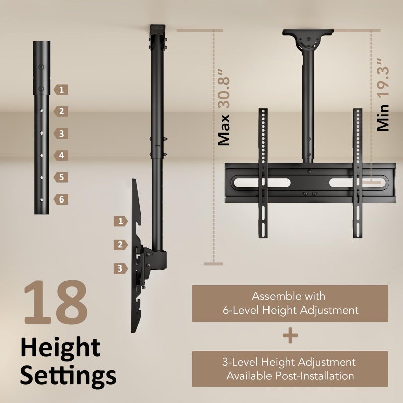 AX WABER Ceiling TV Mount Adjustable Bracket for 26-65 inch LCD LED OLED 4K TVs, Pole Ceiling Mount Holds up to 110lbs,Hanging tv Mount Max VESA 400x400mm (AX11TB01), Black - Image 5