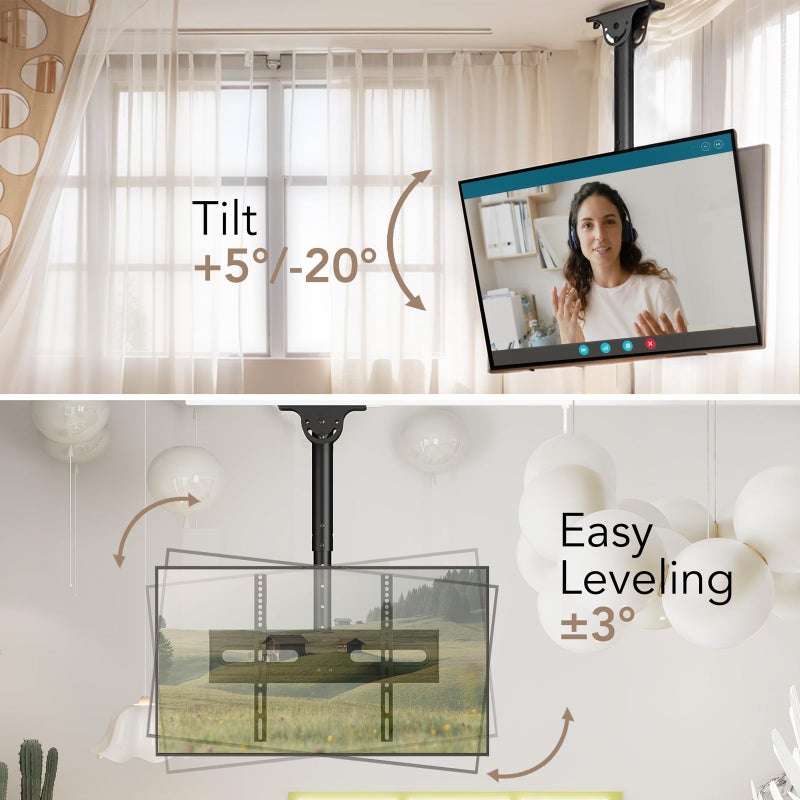 AX WABER Ceiling TV Mount Adjustable Bracket for 26-65 inch LCD LED OLED 4K TVs, Pole Ceiling Mount Holds up to 110lbs,Hanging tv Mount Max VESA 400x400mm (AX11TB01), Black - Image 3