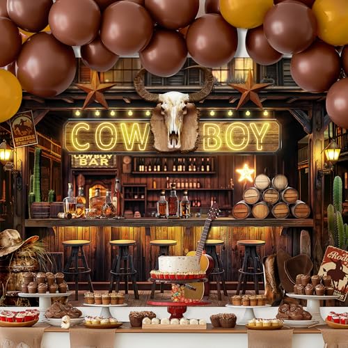 Imirell Western Cowboy Backdrop 7Wx5H Feet Rustic Farmhouse Wooden Stable Brown Wild West Bar Vintage Polyester Fabric Birthday Photography Backgrounds Photo Shoot Decor Props Decoration - Image 2