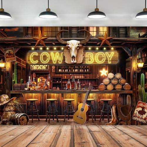 Imirell Western Cowboy Backdrop 7Wx5H Feet Rustic Farmhouse Wooden Stable Brown Wild West Bar Vintage Polyester Fabric Birthday Photography Backgrounds Photo Shoot Decor Props Decoration - Image 1