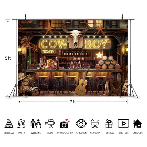 Imirell Western Cowboy Backdrop 7Wx5H Feet Rustic Farmhouse Wooden Stable Brown Wild West Bar Vintage Polyester Fabric Birthday Photography Backgrounds Photo Shoot Decor Props Decoration - Image 3