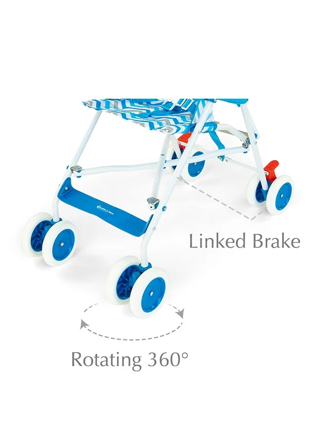 Bumble & Bird Lightweight Travel Stroller, Ultra-Compact Foldable Baby Buggy for Airplane Cabin, with Large Canopy & 5-Point Harness for Toddlers from 6 Months (Blue)