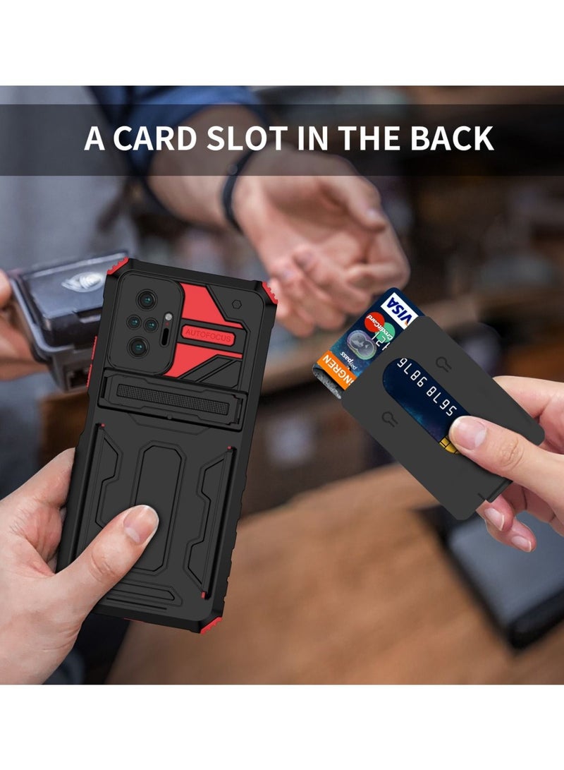 Kickstand Shockproof Case For Xiaomi Redmi Note 10 Pro 4G  with Detachable Card Holder Red  - Image 3
