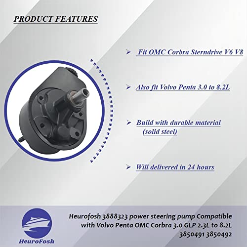 HeuroFosh 3888323 Power Steering Pump Compatible with Penta OMC Corbra 3.0 GLP 2.3L to 8.2L 3850491 3850492 - Image 2