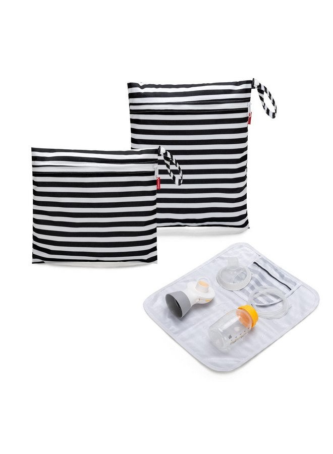 داميرو حقيبة قطع مضخة الثدي Damero، قطعتان من الأكياس المبللة لتخزين قطع مضخة الثدي مع حصيرة مقاومة للماء، شرائط سوداء - Image 1