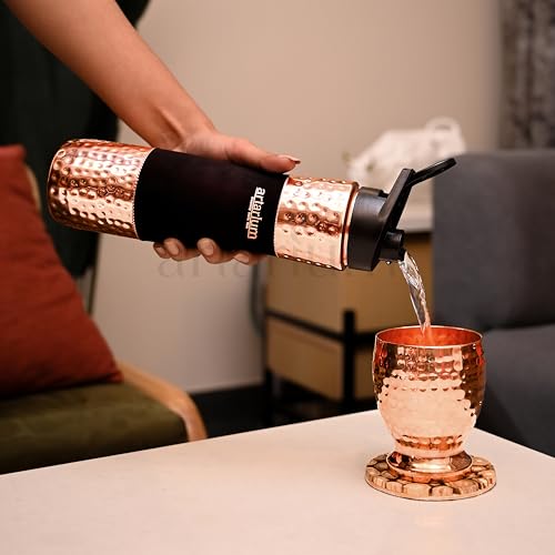 Artarium Sipper Bottle 100% Pure Lightweight Copper Water Bottle Leak Proof Protection Durable & Rust Proof Hammered Copper Bottle With Added Health Benefits (Sipper Water Bottle Black 1 Litre) - Image 3