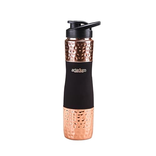 Artarium Sipper Bottle 100% Pure Lightweight Copper Water Bottle Leak Proof Protection Durable & Rust Proof Hammered Copper Bottle With Added Health Benefits (Sipper Water Bottle Black 1 Litre) - Image 1