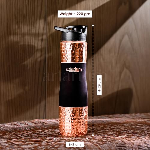 Artarium Sipper Bottle 100% Pure Lightweight Copper Water Bottle Leak Proof Protection Durable & Rust Proof Hammered Copper Bottle With Added Health Benefits (Sipper Water Bottle Black 1 Litre) - Image 4