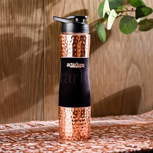 Artarium Sipper Bottle 100% Pure Lightweight Copper Water Bottle Leak Proof Protection Durable & Rust Proof Hammered Copper Bottle With Added Health Benefits (Sipper Water Bottle Black 1 Litre) - Image 5