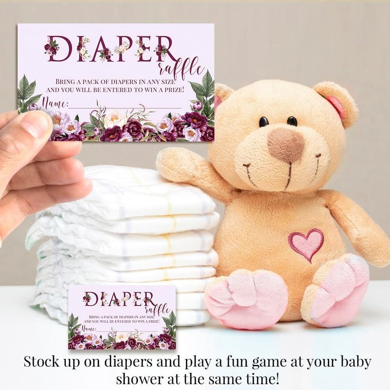 Amanda Creation Purple Peony Watercolor Diaper Raffle Tickets for Baby Showers 20 2 X 3 Double Sided Insert Cards for Games by AmandaCreation Bring a Pack of Diapers to Win Favors  Prizes - Image 4
