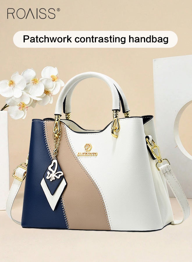 roaiss Stitching Contrast Color Handbag Women'S Business Formal Occasion Pu Leather Crossbody Bag Adjustable Shoulder Strap Large Capacity Tote Bag  - Image 2