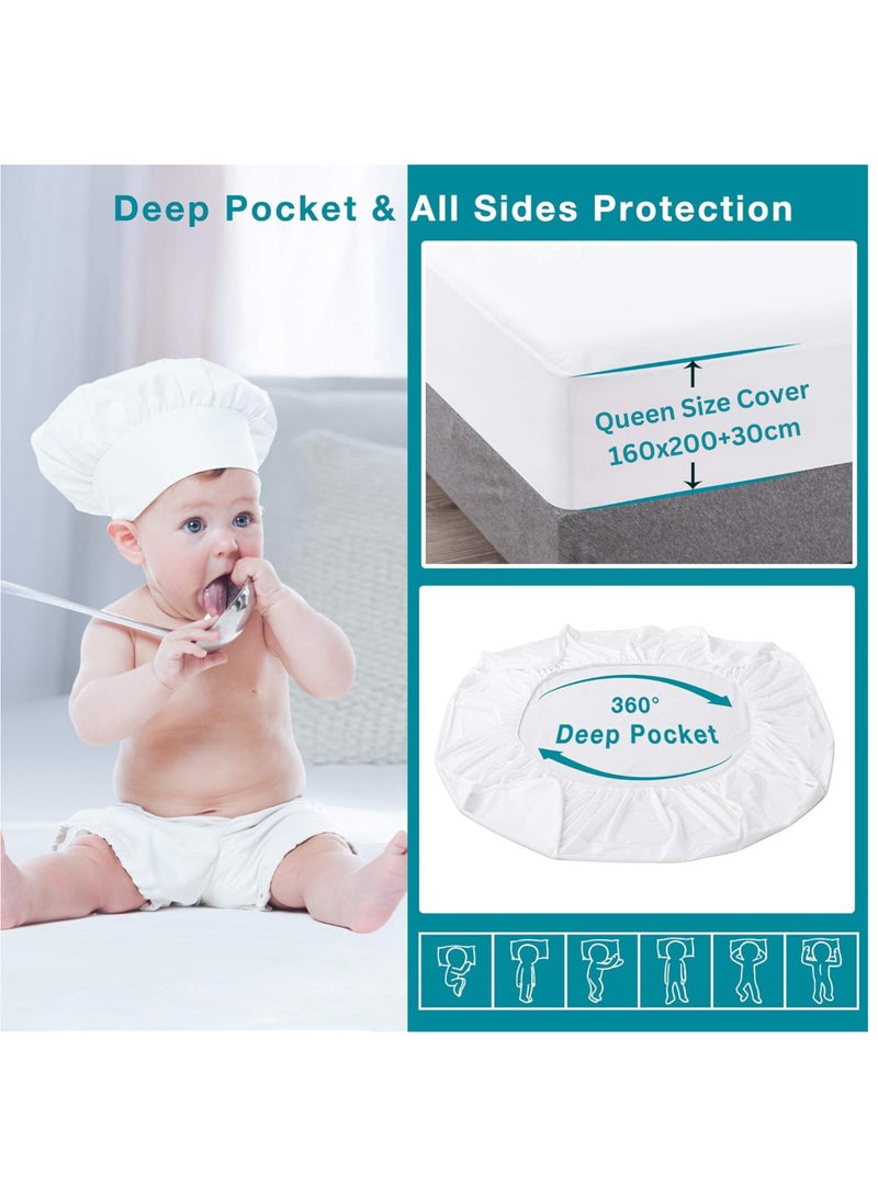 مزاجك واقي مرتبة مقاوم للماء، غطاء مرتبة من نسيج محبوك قابل للتنفس مع جيب عميق قابل للغسل ولا يسبب الحساسية وخالي من الفينيل للحيوانات الأليفة والأطفال البالغين (160 * 200 * 30 سم)) - Image 3