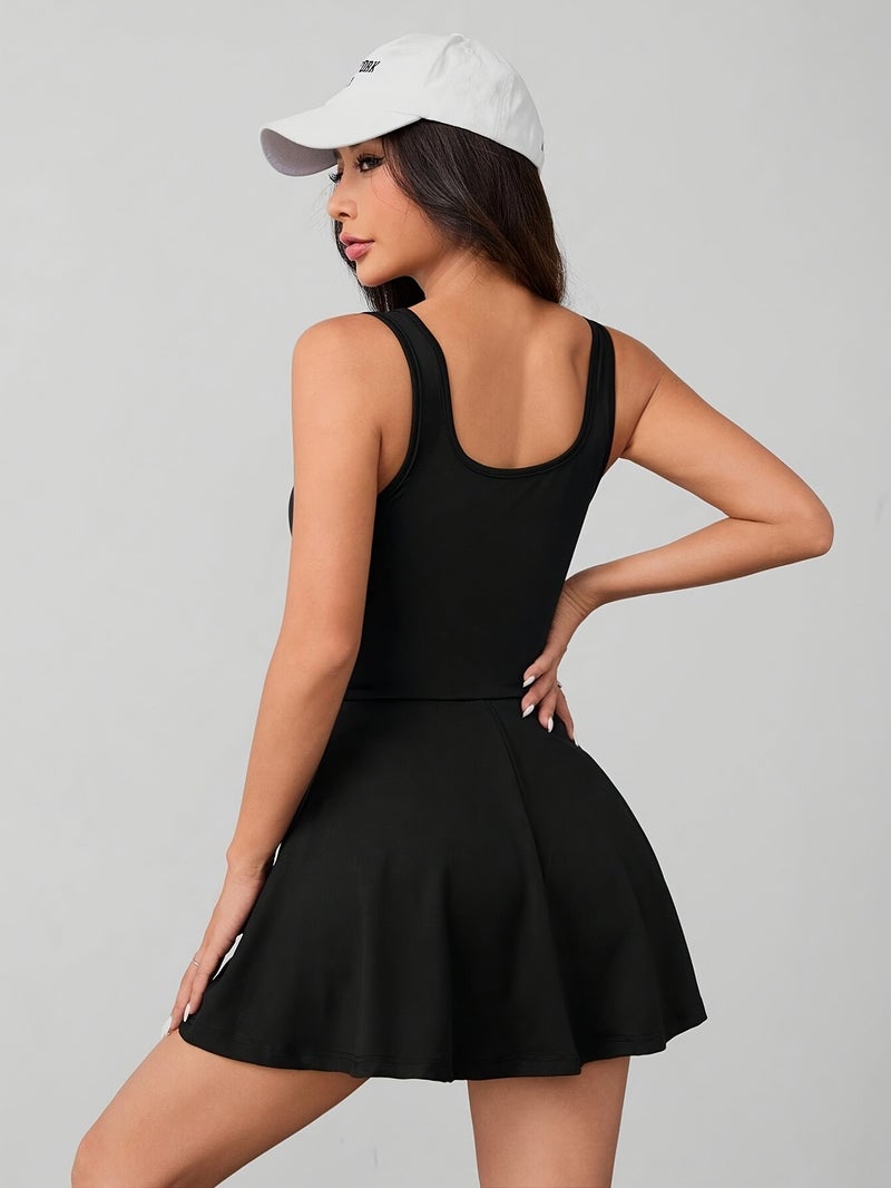 Women's Sexy Elegant Black party & casual dress - Stretchy A-Line skirt, Low Neckline, Machine Washable Formal & Everyday Outfit for Women, Side Pocket Design - Image 5