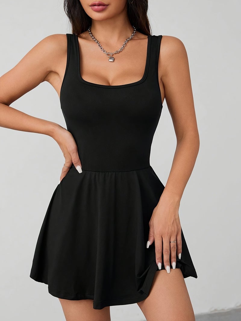 Women's Sexy Elegant Black party & casual dress - Stretchy A-Line skirt, Low Neckline, Machine Washable Formal & Everyday Outfit for Women, Side Pocket Design - Image 3