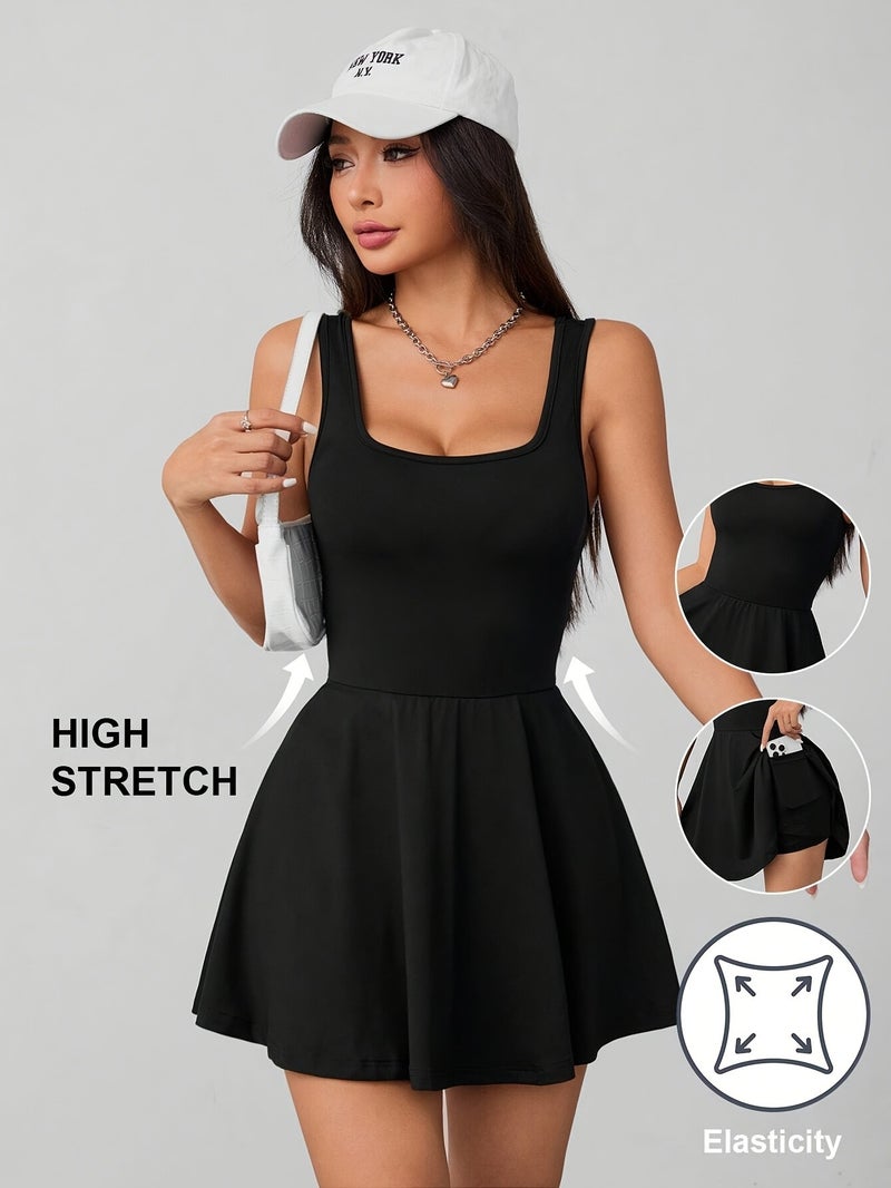 Women's Sexy Elegant Black party & casual dress - Stretchy A-Line skirt, Low Neckline, Machine Washable Formal & Everyday Outfit for Women, Side Pocket Design - Image 2