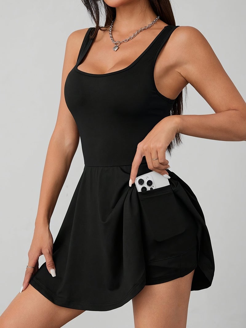 Women's Sexy Elegant Black party & casual dress - Stretchy A-Line skirt, Low Neckline, Machine Washable Formal & Everyday Outfit for Women, Side Pocket Design - Image 4