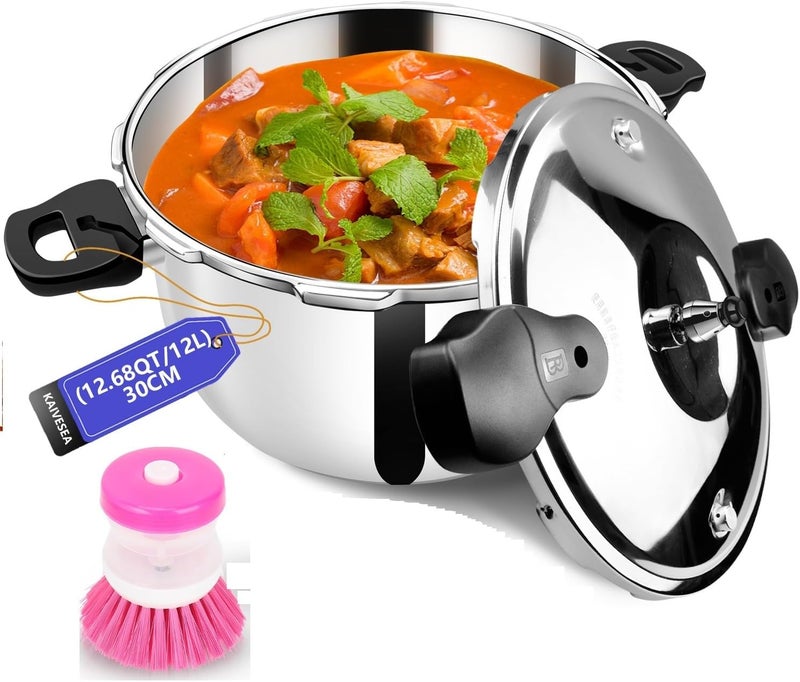 Peterboo Stainless Steel Pressure Cooker 12 quart Peterboo Induction Compatible Thickened Pressure Cooker with Spring Valve Safeguard Devices, Compatible with Gas & Induction Cooker 8-12 people Use - Image 1
