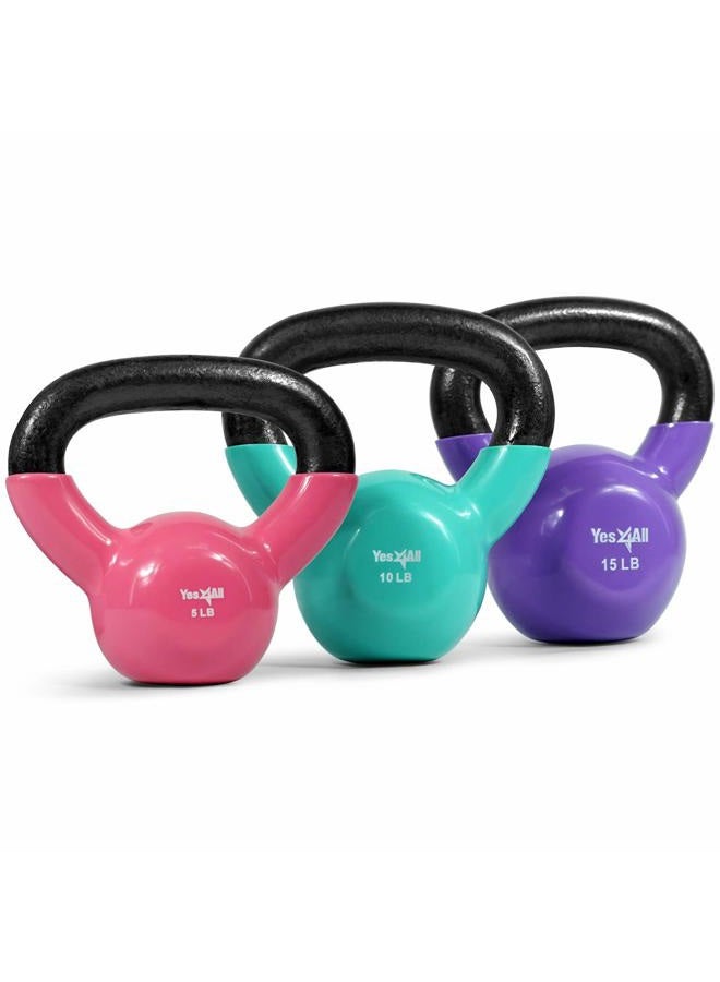 Yes4All Kettlebell - PVC - 15+20+25 lbs - Multicolor - Image 1