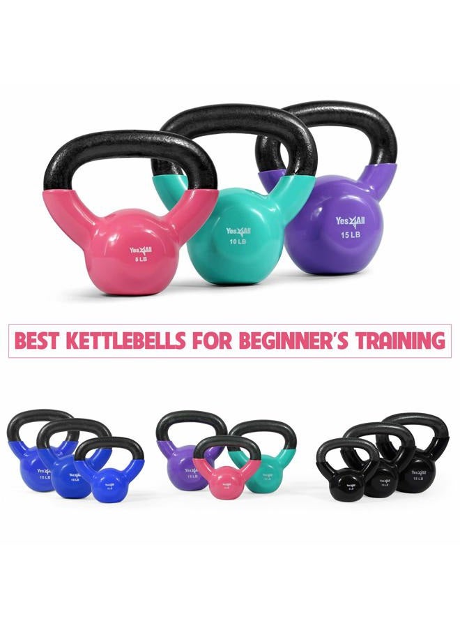 Yes4All Kettlebell - PVC - 15+20+25 lbs - Multicolor - Image 3