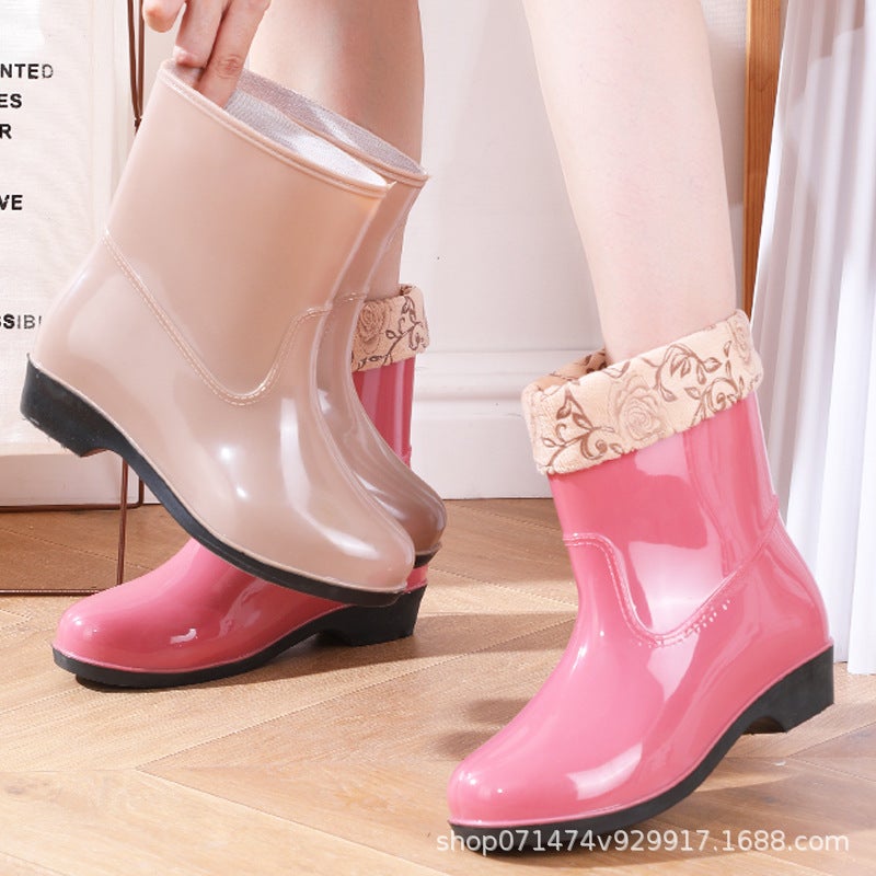 Winter Warm Quilted Mid-Calf Rain Boots Women'S Water Boots Kitchen Non-Slip Slip Slip-On Rubber Shoes Waterproof Shoes Fleece-Lined Women'S Rain Boots - Image 4