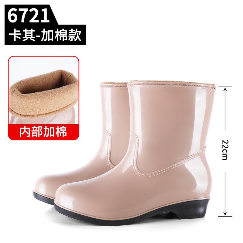 Winter Warm Quilted Mid-Calf Rain Boots Women'S Water Boots Kitchen Non-Slip Slip Slip-On Rubber Shoes Waterproof Shoes Fleece-Lined Women'S Rain Boots - Image 3