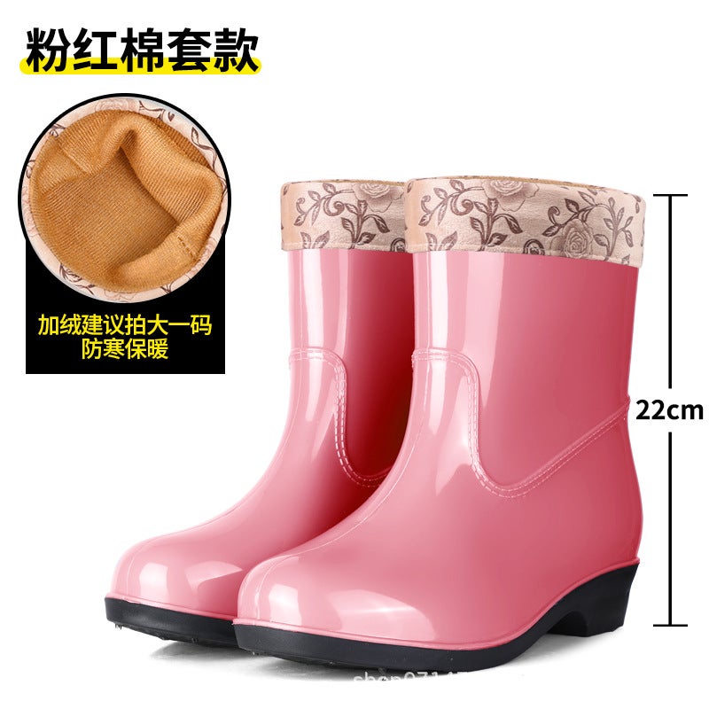Winter Warm Quilted Mid-Calf Rain Boots Women'S Water Boots Kitchen Non-Slip Slip Slip-On Rubber Shoes Waterproof Shoes Fleece-Lined Women'S Rain Boots - Image 5