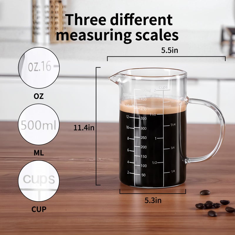 FrutPunch Glass Measuring Cup, 500ML (18OZ, 2 Cups), with Three Scales and V-Shaped Mouth Measuring Cup, High Borosilicate Glass Liquid Measuring Cups, Suitable for Kitchen and Restaurant. - Image 2
