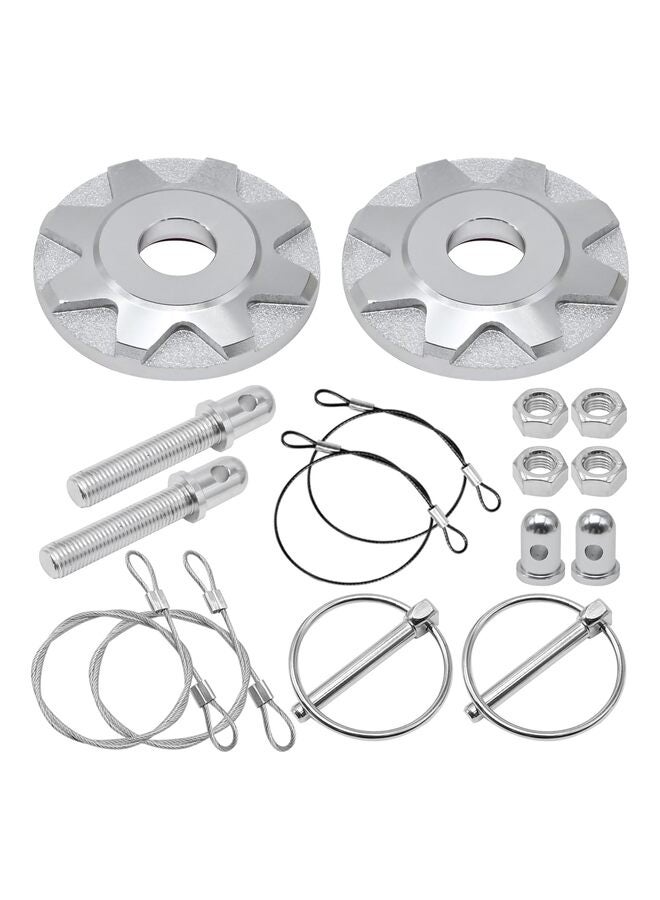 Aluminum Alloy Universal Hood Pin Kit With Accessories - Car Racing Lock Latch Catch Set for Hood Pin Plate (Silver) - Image 1