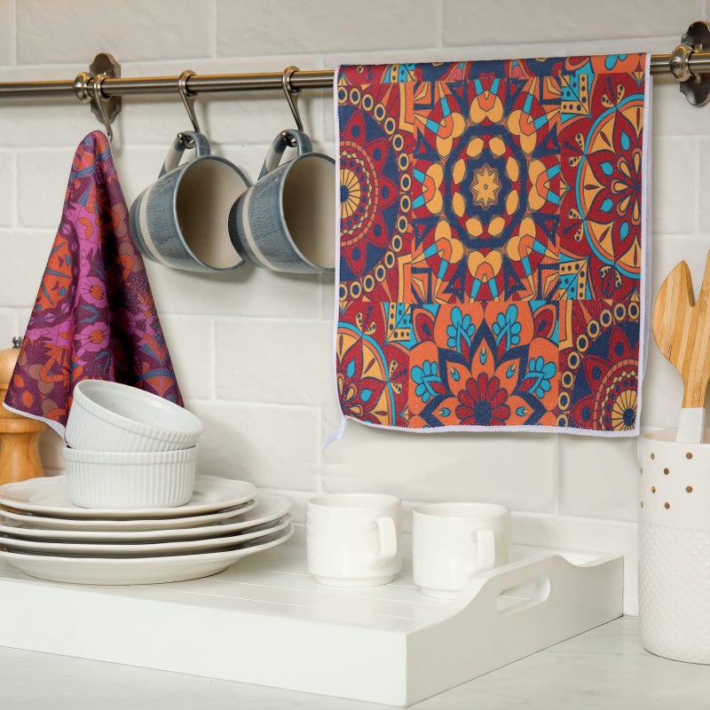 Boyiee Set of 6 Mandala Kitchen Towels Absorbent Boho Dish Towels 24 x 16 Inches Multicolor Hand Dishcloths Mandala Lover Gifts for Farmhouse Kitchen Bathroom Decorations - Image 2