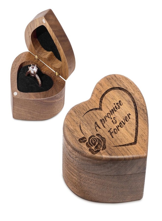 Wislist Wood Engagement Ring Box Heart Shaped Engraved Ring Case for Proposal Wedding (A Promise Is Forever Pattern B - Image 1