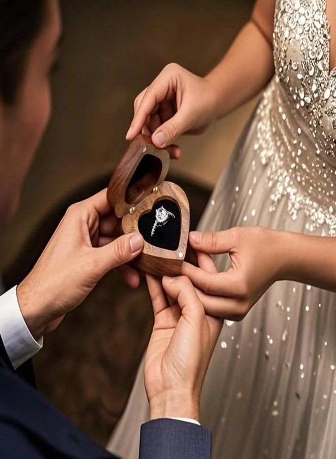 Wislist Wood Engagement Ring Box Heart Shaped Engraved Ring Case for Proposal Wedding (A Promise Is Forever Pattern B - Image 3