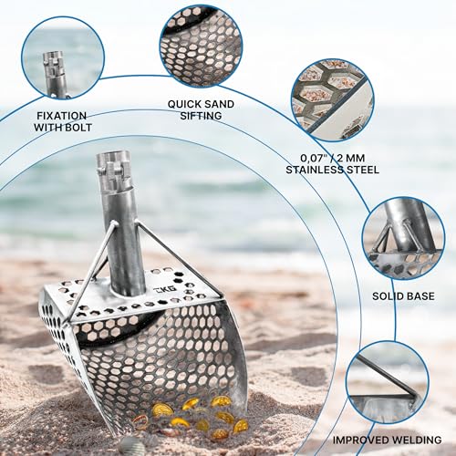 CKG Sand Scoop for Metal Detecting Heavy Duty Sand Sifter Scoop Stainless Steel 304, Metal Detector Scoop Shovel for Treasure Hunting Beach & Metal Detector Accessories, 9x6 - Image 2