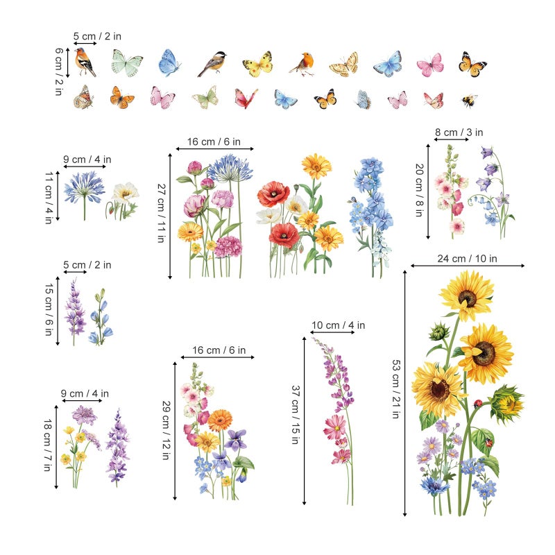 decalmile Autumn Garden Flower Double Sided Window Clings Wildflower Sunflower Butterflies Floral Window Decals Anti-Collision Glass Window Doors Window Stickers - Image 4