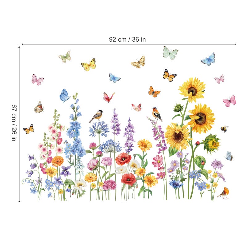 decalmile Autumn Garden Flower Double Sided Window Clings Wildflower Sunflower Butterflies Floral Window Decals Anti-Collision Glass Window Doors Window Stickers - Image 5