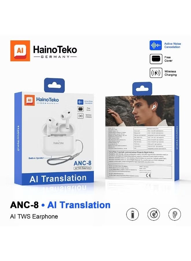 JAJEEK ANC-8 AI Translation TWS Earbuds with Smart Active Noise Cancellation, Bluetooth 5.3 Wireless Earphones, Touch Control, Wireless Charging Case, Deep Bass, HD Calling, Low Latency Mode, White - Image 5