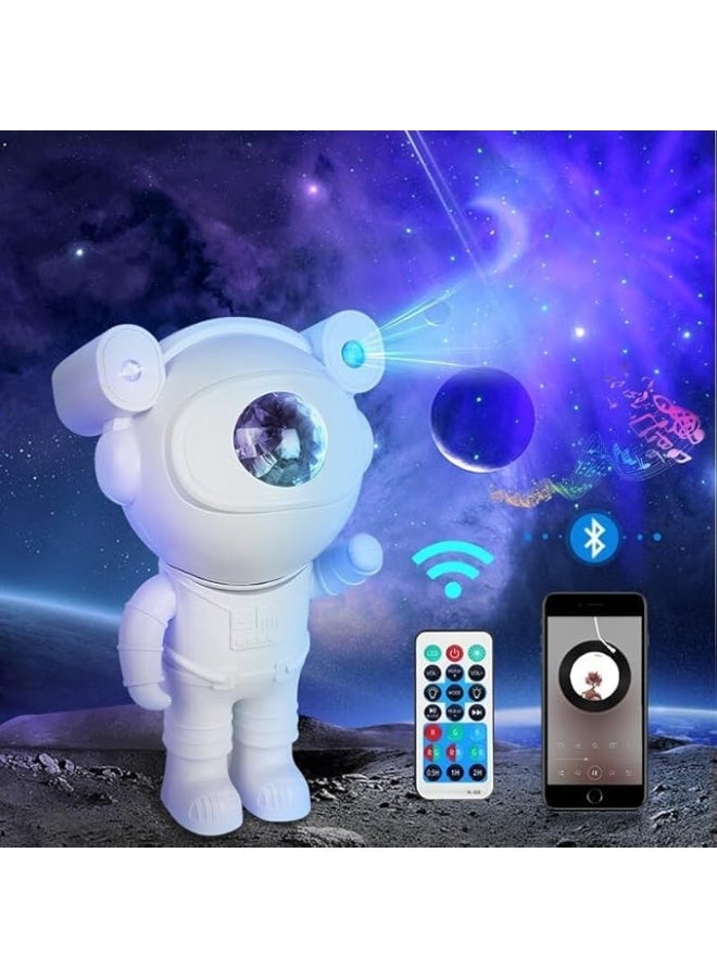 Bluetooth Speaker and Astronaut Galaxy Star Projector Night Light – 360° Rotating LED Lamp with Remote Control, USB Powered, Multi-Color Galaxy Projection