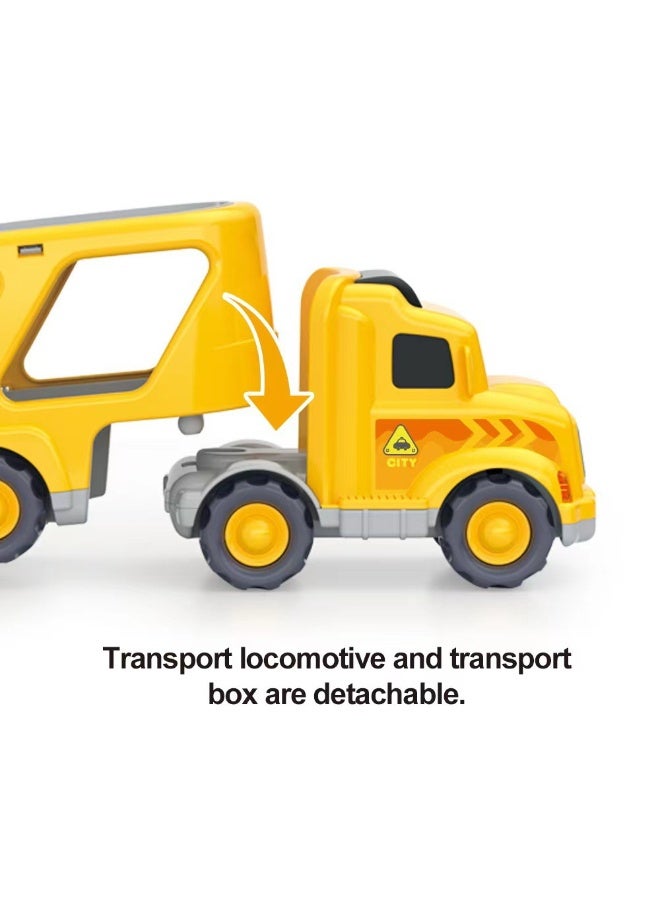 HALAMODO Construction Truck Toys, Inertia Sound Light Story Music Engineering Toy Vehicle for Kids ,Mini Double Layer Storage Transport Truck With 4 Small Pull Back Cars ,Construction Vehicle， 28*9*15 cm - Image 5