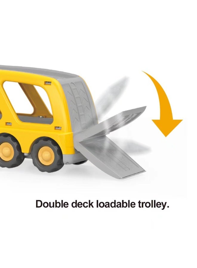 HALAMODO Construction Truck Toys, Inertia Sound Light Story Music Engineering Toy Vehicle for Kids ,Mini Double Layer Storage Transport Truck With 4 Small Pull Back Cars ,Construction Vehicle， 28*9*15 cm - Image 3