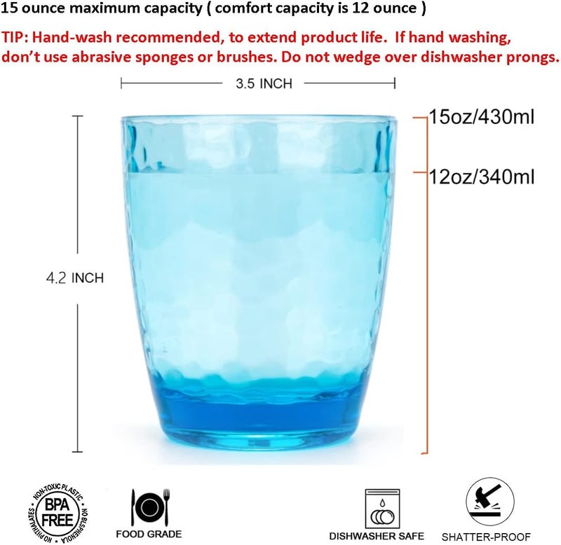 KOXIN-KARLU Hammered 15-ounce and 26-ounce Plastic Tumbler Acrylic Glasses, set of 8 Multicolor - Image 2