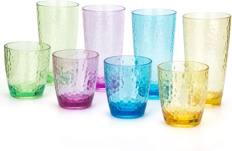 KOXIN-KARLU Hammered 15-ounce and 26-ounce Plastic Tumbler Acrylic Glasses, set of 8 Multicolor - Image 1
