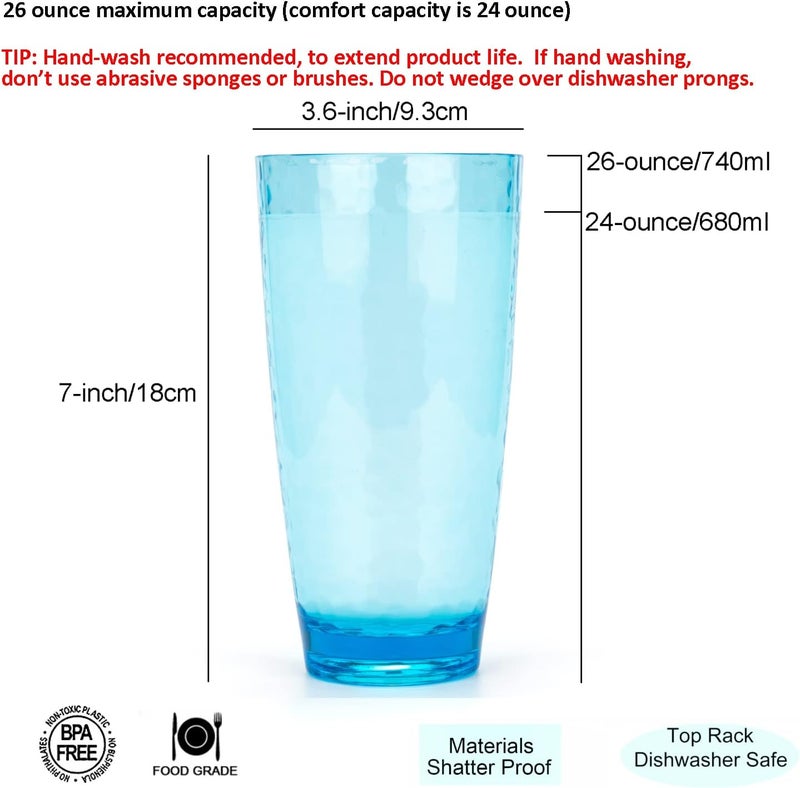 KOXIN-KARLU Hammered 15-ounce and 26-ounce Plastic Tumbler Acrylic Glasses, set of 8 Multicolor - Image 3