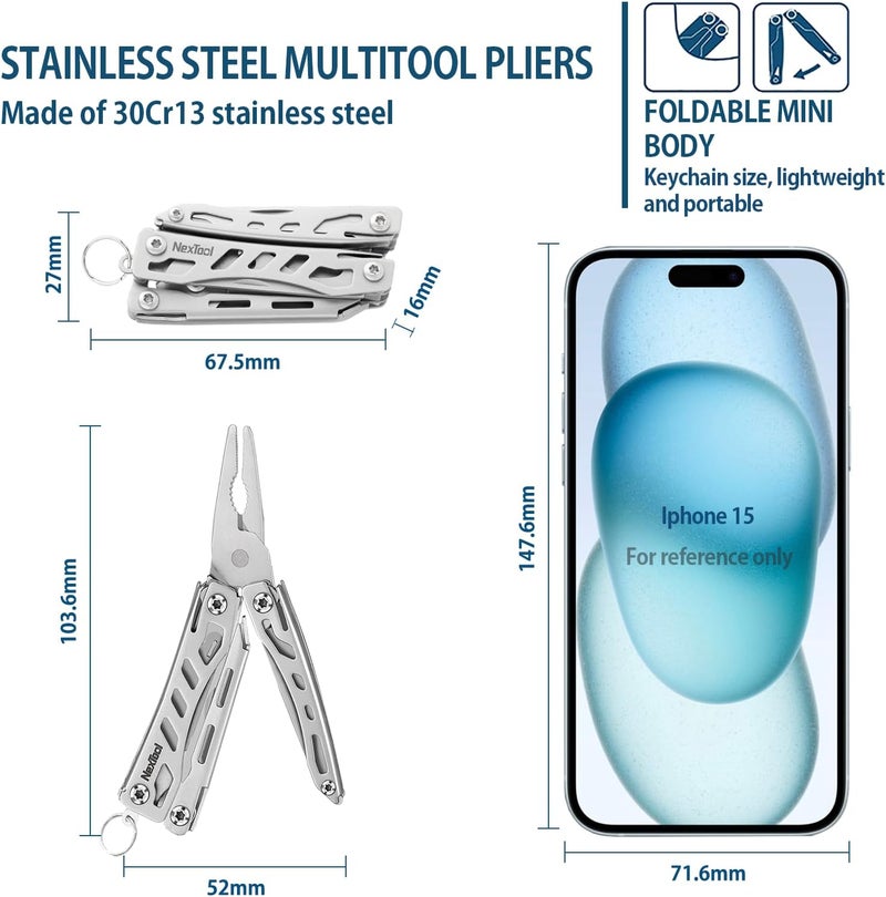 Nextool EDC Keychain Multitool, 10 in 1 Mini Pocket Knife Multi Tool with Needlenose Pliers, Scissors, Mini Useful Cool Gadgets for Men, Father's Day Gifts from Daughter-Sliver - Image 2