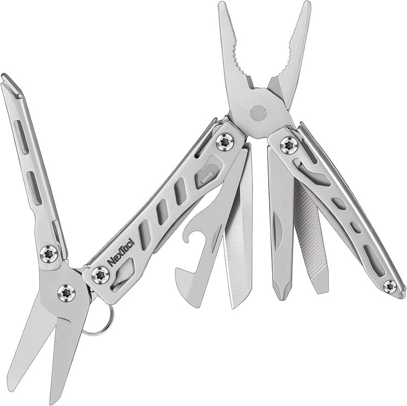 Nextool EDC Keychain Multitool, 10 in 1 Mini Pocket Knife Multi Tool with Needlenose Pliers, Scissors, Mini Useful Cool Gadgets for Men, Father's Day Gifts from Daughter-Sliver - Image 1
