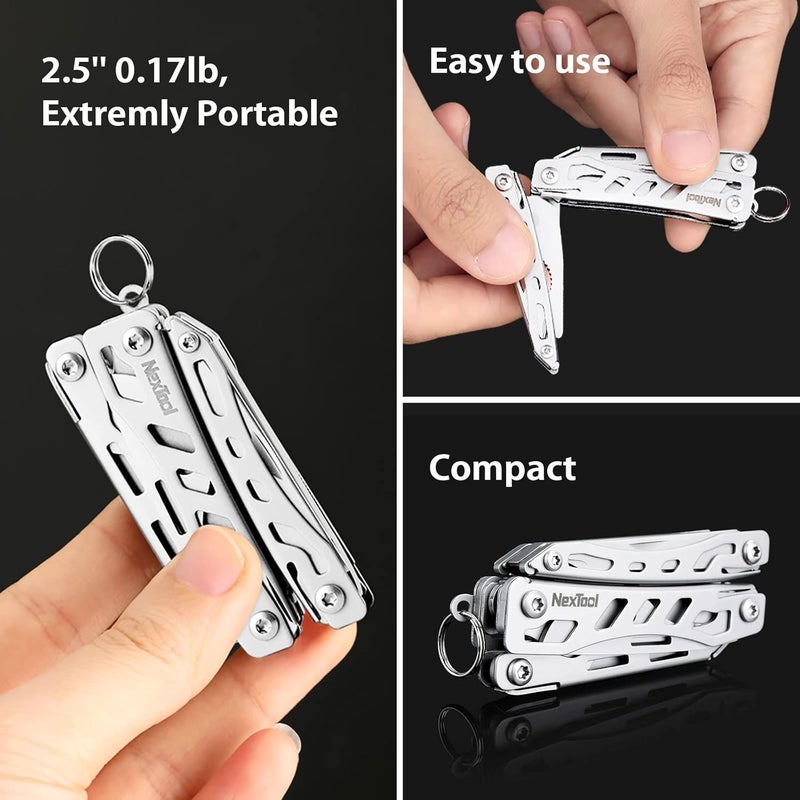 Nextool EDC Keychain Multitool, 10 in 1 Mini Pocket Knife Multi Tool with Needlenose Pliers, Scissors, Mini Useful Cool Gadgets for Men, Father's Day Gifts from Daughter-Sliver - Image 4