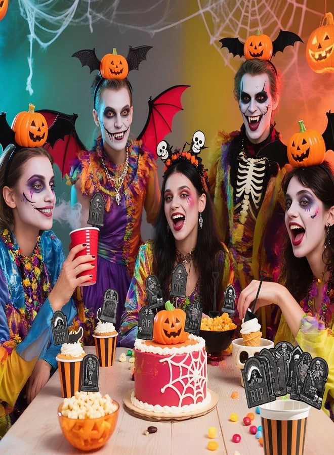 MEMOVAN زينة كب كيك هالوين من MEMOVAN، زينة كب كيك على شكل شواهد القبور، زينة كعكة على شكل شواهد القبور، زينة كب كيك مخيفة لحفلات أعياد الميلاد الصيفية المرعبة - 24 قطعة - Image 5
