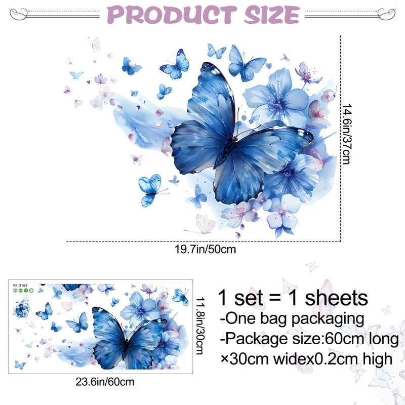 RAINBOW WSK Blue Butterfly Wall Decals Removable Butterfly Flower Wall Stickers Peel and Stick Butterflies Wall Decor Stickers for Kids Girls Bedroom Nursery Bathroom Decorations MK3155 - Image 3